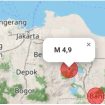 titik lokasi gempa di Bekasi berdasar BMKG