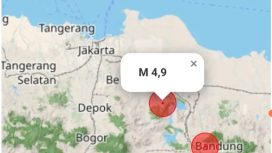 titik lokasi gempa di Bekasi berdasar BMKG