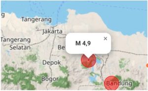 titik lokasi gempa di Bekasi berdasar BMKG